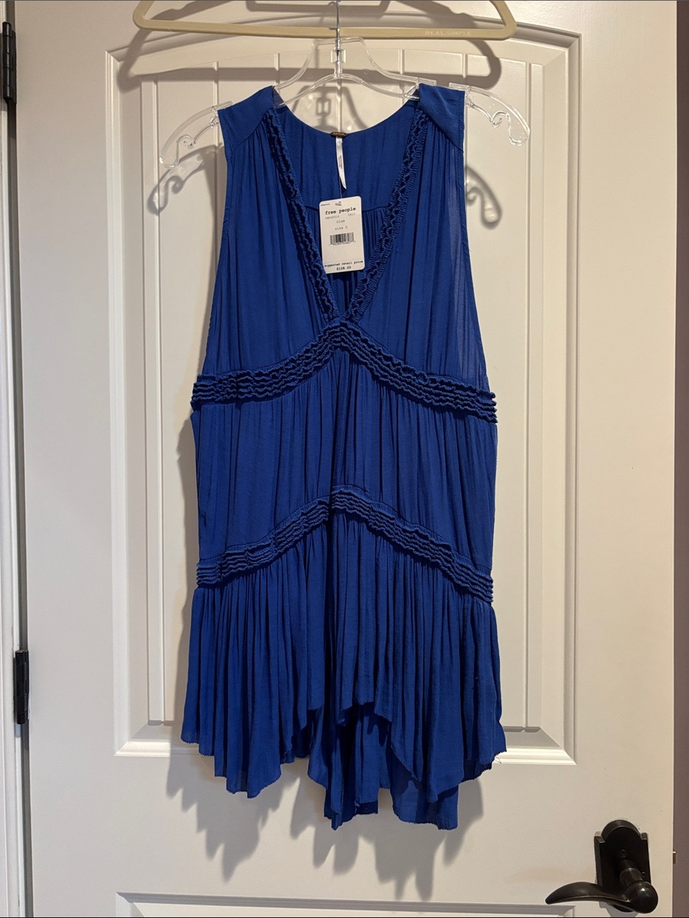 Free People Royal Blue Pleated V-Neck Sleeveless Camisole